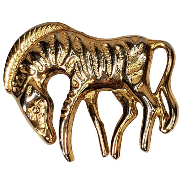 Prancing Zebra Brooch Gold Tone Vtg 1.5" Safari Animalcore Unsigned - Picture 1 of 3